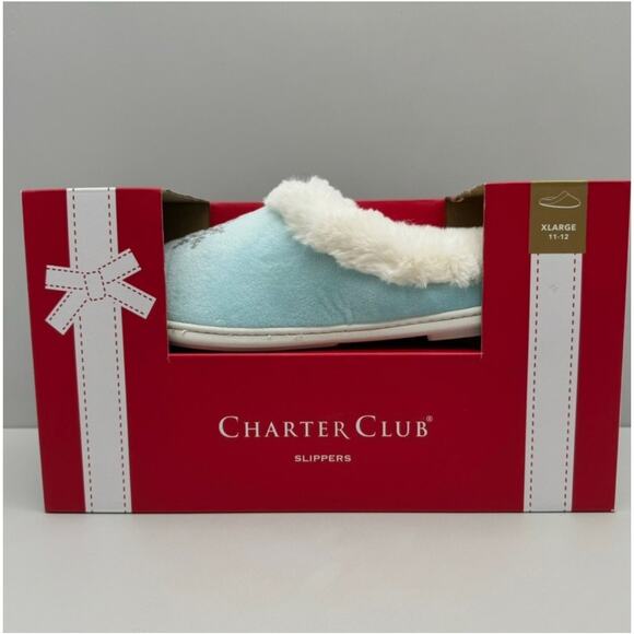 Charter Club Slippers Womens XL 11-12 Blue Snowflakes Cozy Comfy Festive Lounge - Picture 1 of 10